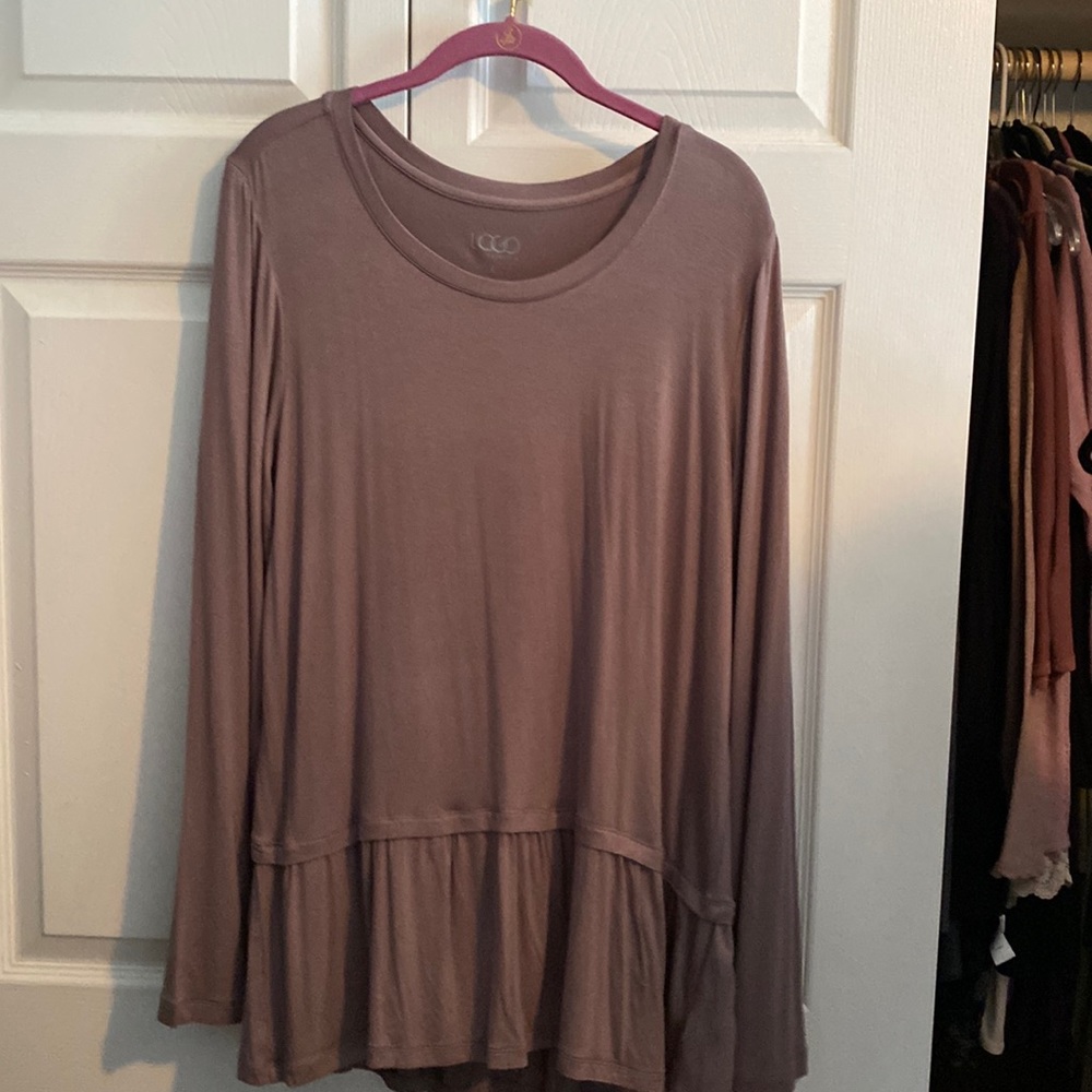Logo by Lori Logo long sleeve scoop neck tunic aberguine color with ruffles